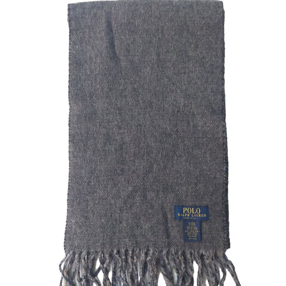 POLO Ralph Lauren Light Blue Black Gray Plaid Reversible Scarf Embroidered Logo - Picture 5 of 7